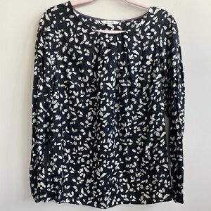 Boden Black and White Patterned Silk Blend Long Sleeve Blouse